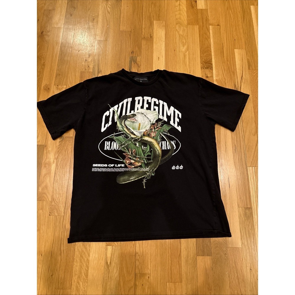 Civil Regime Bloom‎ In Chaos Snake Graphic T Shirt Black Streetwear Size 2XL